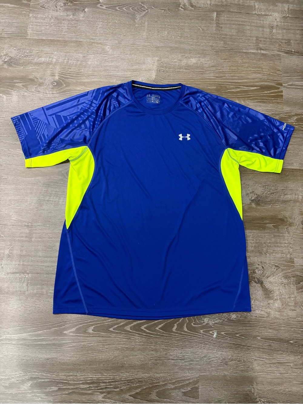 Under Armour Coldblack Mens XL Blue Volt Yellow Athletic Running Shirt